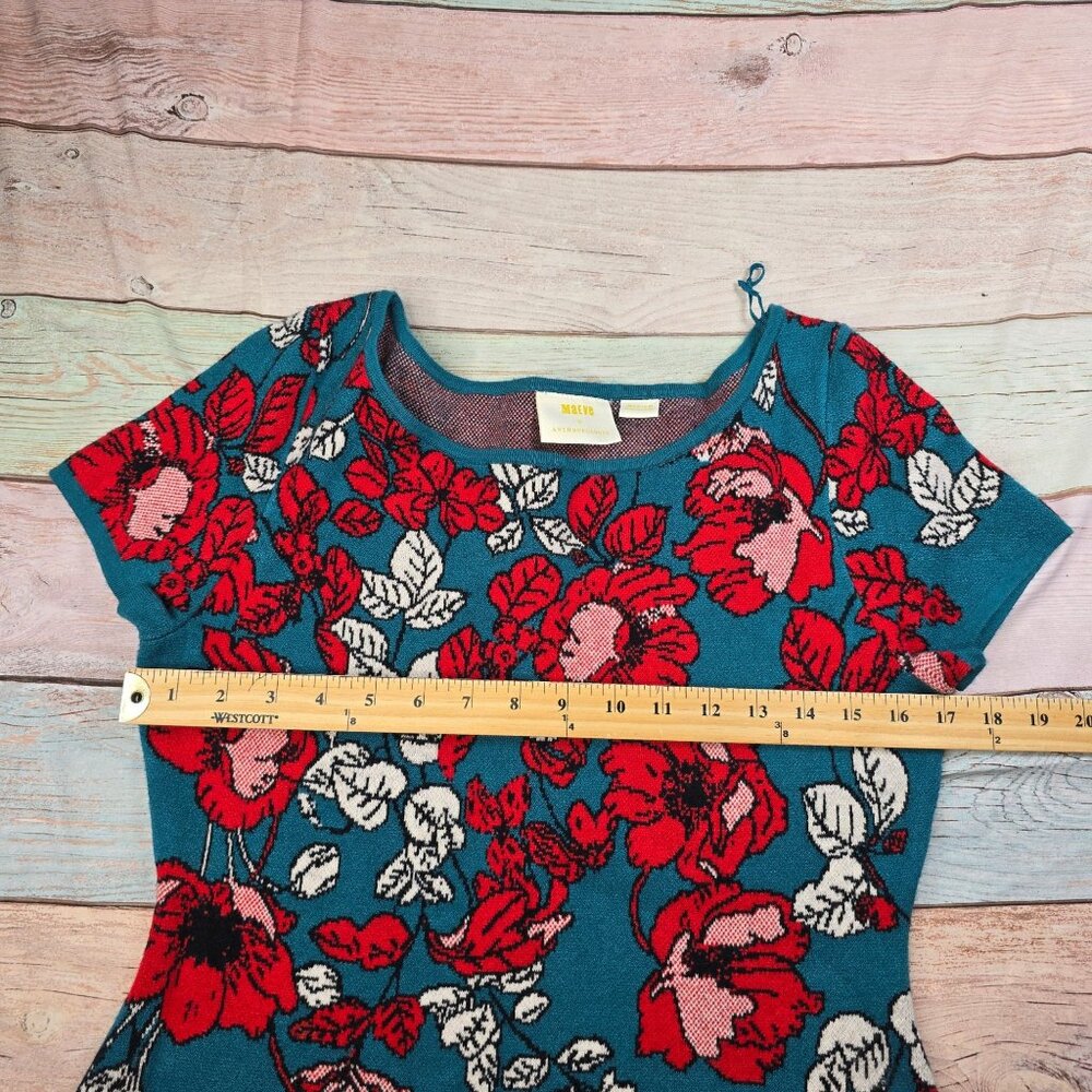 Anthropologie Maeve Medium Allison Floral Knit Sweater Dress Teal - Picture 9 of 9